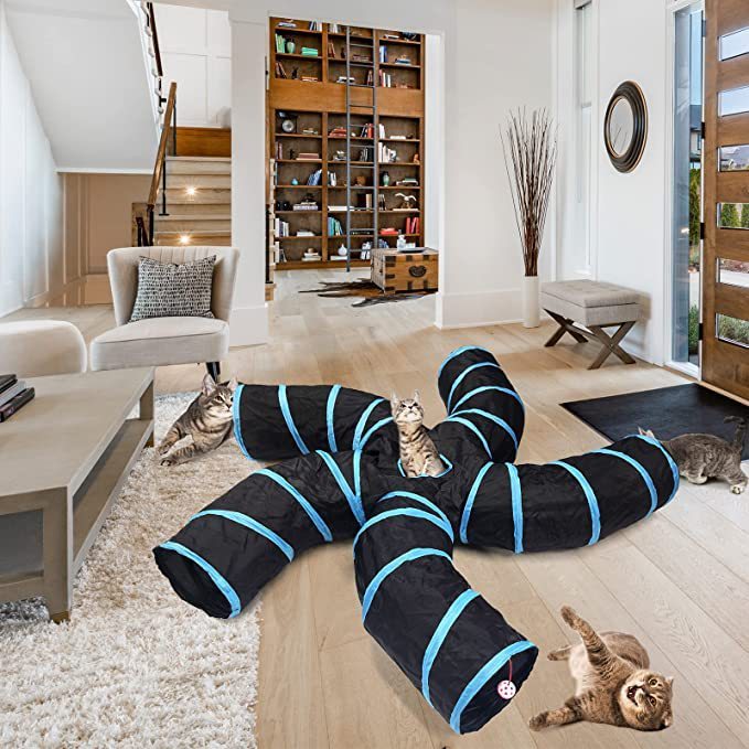 5-Way Collapsible Cat Tunnel with Pompon & Peek Hole