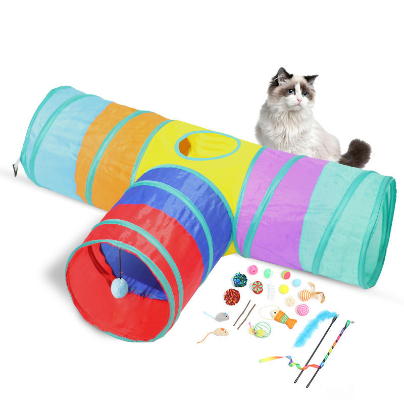 3-Way Collapsible Cat Tunnel with Toy Set