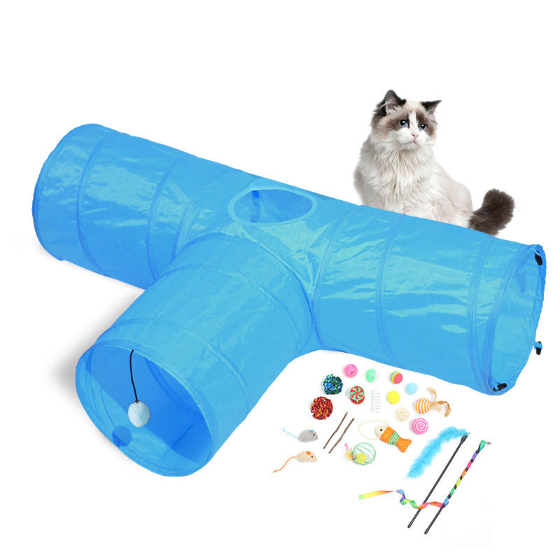 3-Way Collapsible Cat Tunnel with Toy Set