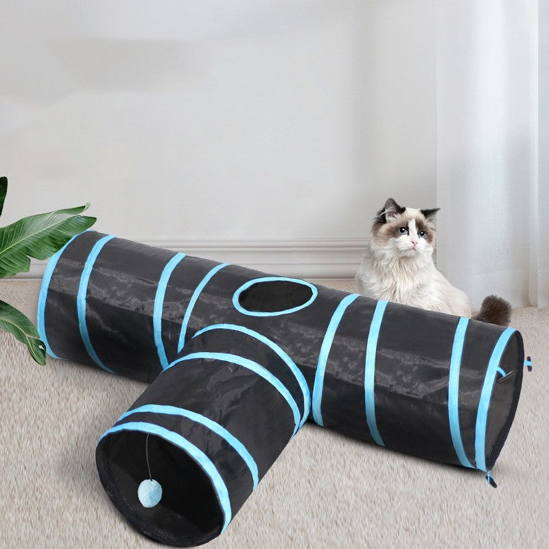 3-Way Collapsible Cat Tunnel with Toy Set