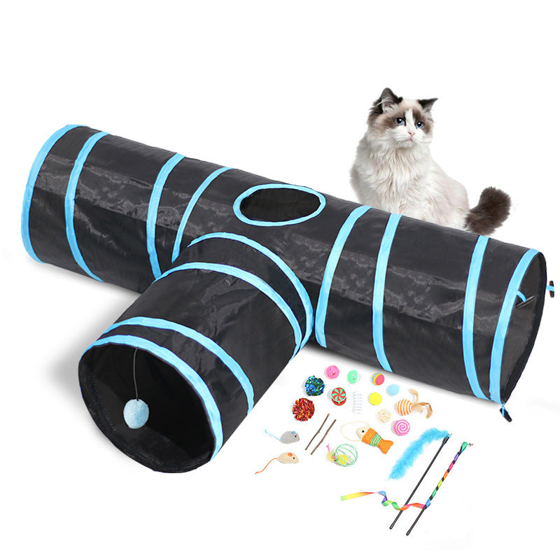 3-Way Collapsible Cat Tunnel with Toy Set