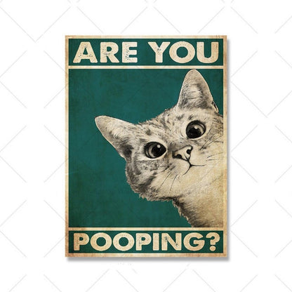 Funny Cat Bathroom Wall Art - Modern Decor for Guest Bathrooms - Cute Powder Room Sign for Kids, Women & Men