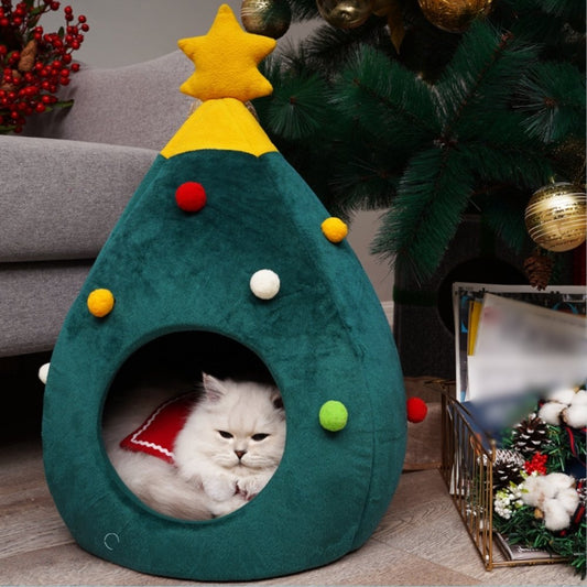 Festive Cat Christmas Tree Bed – Holiday Hideaway for Your Cat