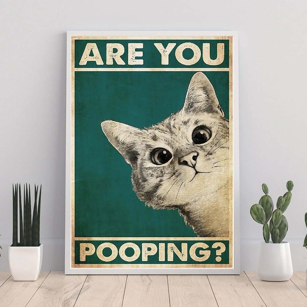 Funny Cat Bathroom Wall Art - Modern Decor for Guest Bathrooms - Cute Powder Room Sign for Kids, Women & Men