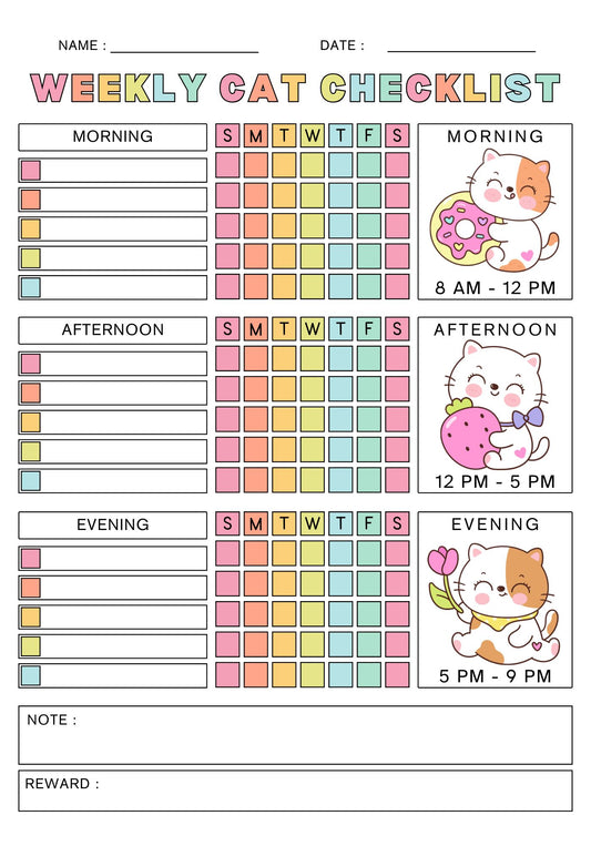 Weekly Cat Care Chart | Cat Feeding & Chore Checklist | Printable Pet Organizer & Tracker | Weekly Planner for Cats | Cat Care Chore Chart Printable