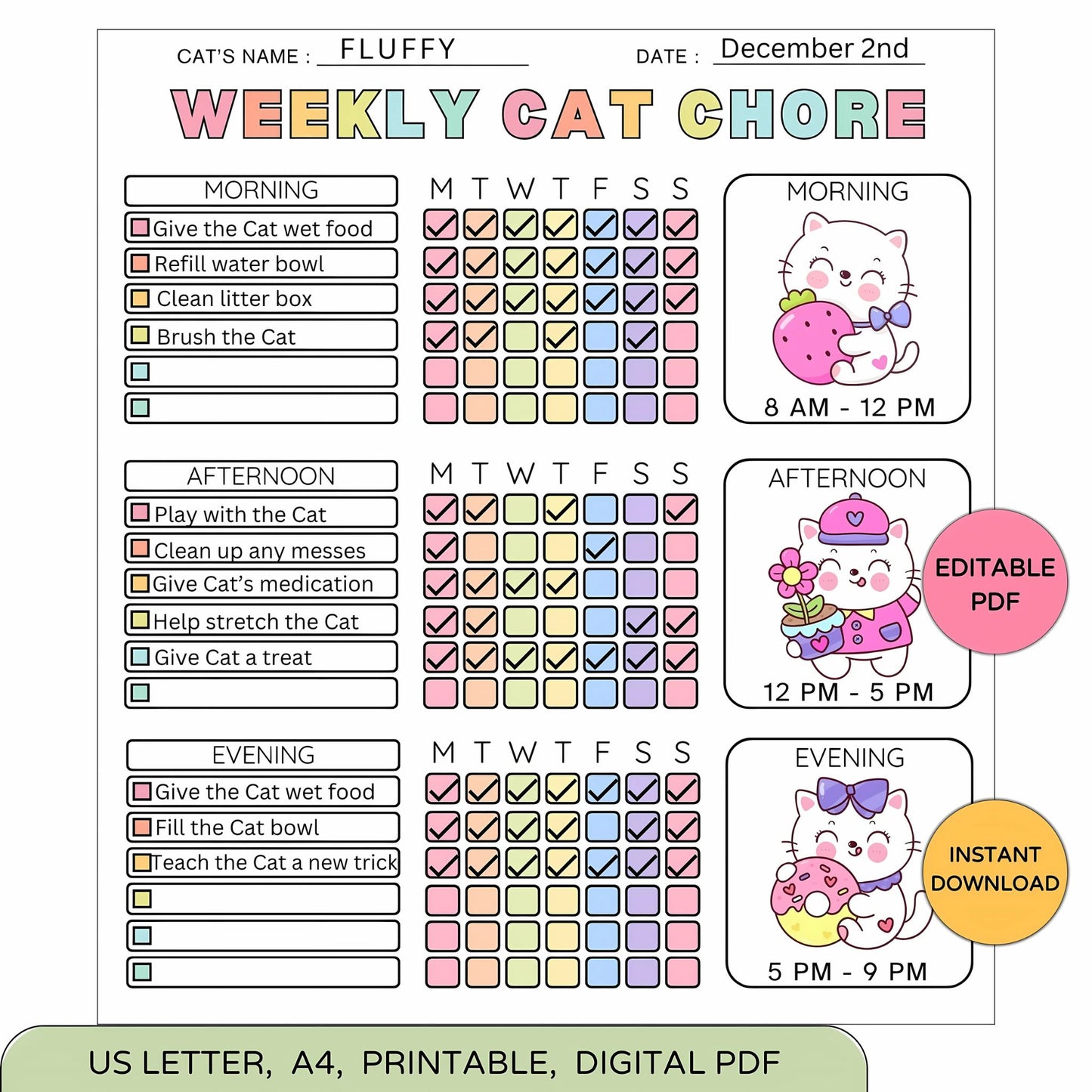 Printable Weekly Cat Care Chart – Feeding & Chore Tracker