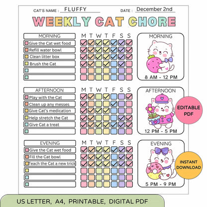 Printable Weekly Cat Care Chart – Feeding & Chore Tracker
